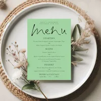 Elegant Script Celadon Green Wedding Menu Card