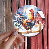 Cute Rustic Rooster Farm Themed Christmas Classic Round Sticker