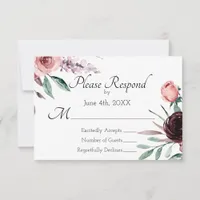 Burgundy and Blush Pink Floral Wedding RSVP Card