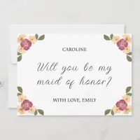 Elegant Pressed Wildflower Maid of Honor Proposal Card