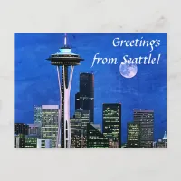 Greetings from Blue Seattle Skyline Postcard