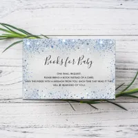 Silver blue glitter boy baby shower book request enclosure card