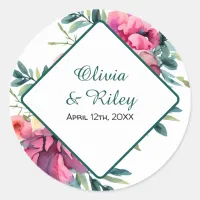 Mauve and Burgundy Floral Wedding RSVP Classic Round Sticker