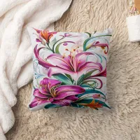 Colorful Lily Flowers in Vibrant Floral Design Throw Pillow