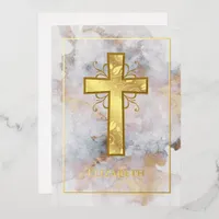 Gold Marble Baptism or Christening Filigree Foil Invitation