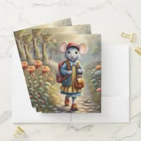 Cute mouse girl on her way to school,personalized  pocket folder