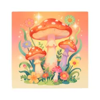 Cottage Core Mushrooms and Flowers Metal Print