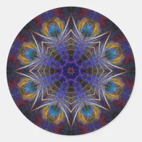 Peacock Feathers Autumn Web Purple Blue Classic Round Sticker