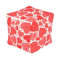 Fancy Red Hearts and Dots Pattern Pouf