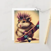 Cute Punk Rock 1980s Skateboarding Hamster  Postcard