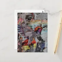 Hummingbird mixed media collage in progress postcard