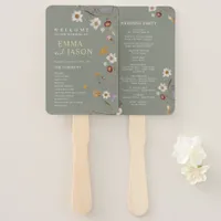 Sage Green Boho Floral Wedding Program Hand Fan