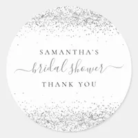 Silver Glitter Name Bridal Shower Thank You Classic Round Sticker