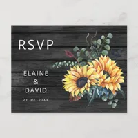 Rustic Gray Barn Wood Country Sunflowers RSVP Invitation Postcard