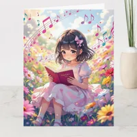 Jumbo  Anime Girl Reading | Coloring Page Birthday Card