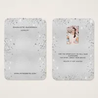 Silver glitter earrings brand photo display card