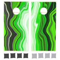 Green and Black Marble like Striped Fluid Art   Cornhole Set