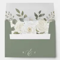 Ivory And Sage Elegant Green Floral Wedding Envelope