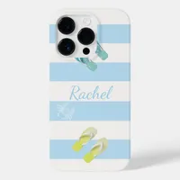 Blue White stripes flip flop decor summer name Case-Mate iPhone 14 Pro Case