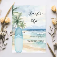 Surf's up beach surfboard beach summer party invitation