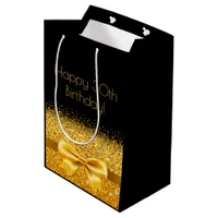 30th birthday black gold bow medium gift bag