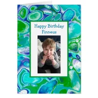 Blue and Green Marble Art Birthday Photo