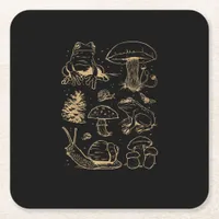 Frogs And Mushrooms Vintage Sketch – Aesthetic Gob Square Paper Coaster