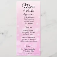 Decorative Elegant Pink Bokeh Wedding Menu Card