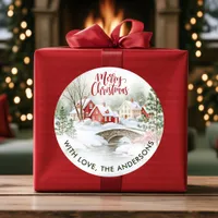 Watercolor Chrismas Village Winter Custom Gift Classic Round Sticker