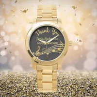 Retirement gold music notes black music teacher watch