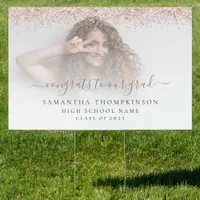 Rose Gold Glitter Photo Congrats 2024 Graduation Sign