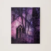 Abandoned Church Purple Night Sky Digital Art Jigsaw Puzzle