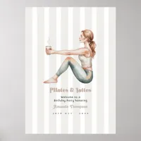 Pilates & Lattes Wellness Birthday Party Welcome Poster