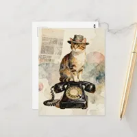 The Kitty on the Vintage Phone Postcard