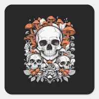 Whimsigoth Skulls & Mushrooms Vintage Botanical Ae Square Sticker