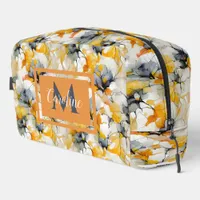 Abstract floral neutral earth tones name monogram dopp kit