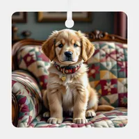 Golden Retriever Puppy Dog Personalized Christmas Metal Ornament