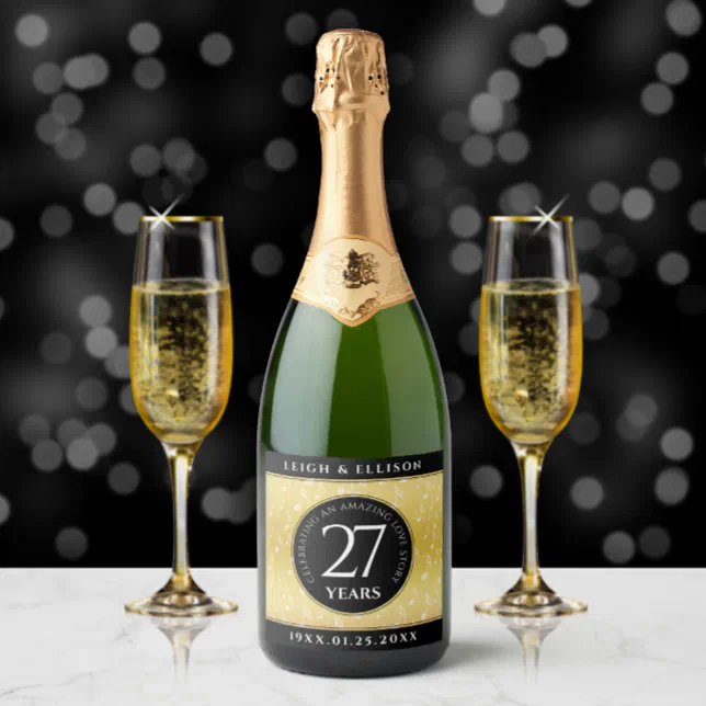 Elegant 27th Music Wedding Anniversary Celebration Sparkling Wine Label