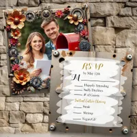 Steampunk Silver & Wood Personalized Wedding RSVP Save The Date