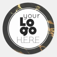 Create Your Own Black & Gold Faux Foil Marble Logo Classic Round Sticker