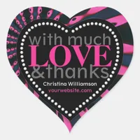 Hot Pink & Black much Love&Thanks Heart Shape Heart Sticker