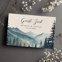 Watercolor Pine Tree Mountain Wedding Guest Book