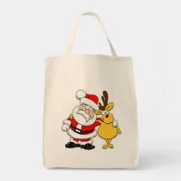 Santa With Deer Tote Bag