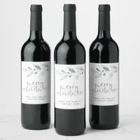 Minimalist pastel leaves Company Merry Christmas Wine Label