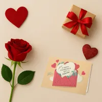 Charming Red White Vintage Envelope Valentine Holiday Card