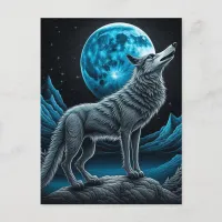 Wolf Standing in Front of the Full Moon | AI art Postcard