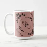 Simple Black Hearts, Floral, Infinity on Plum | Coffee Mug