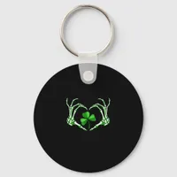Skeleton Hand Heart Shamrock St Patricks Day Paddy Keychain