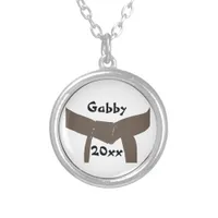 Martial Arts Brown Belt Silver Plated Necklace