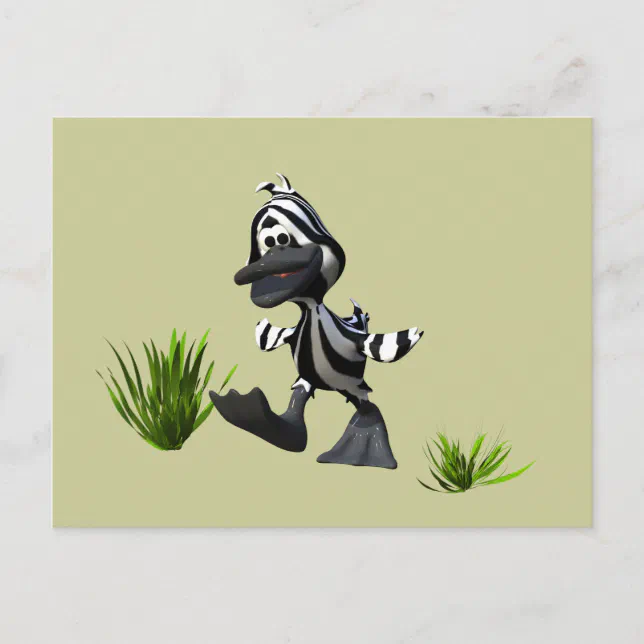 Cute Cartoon Zebra Duck Postcard